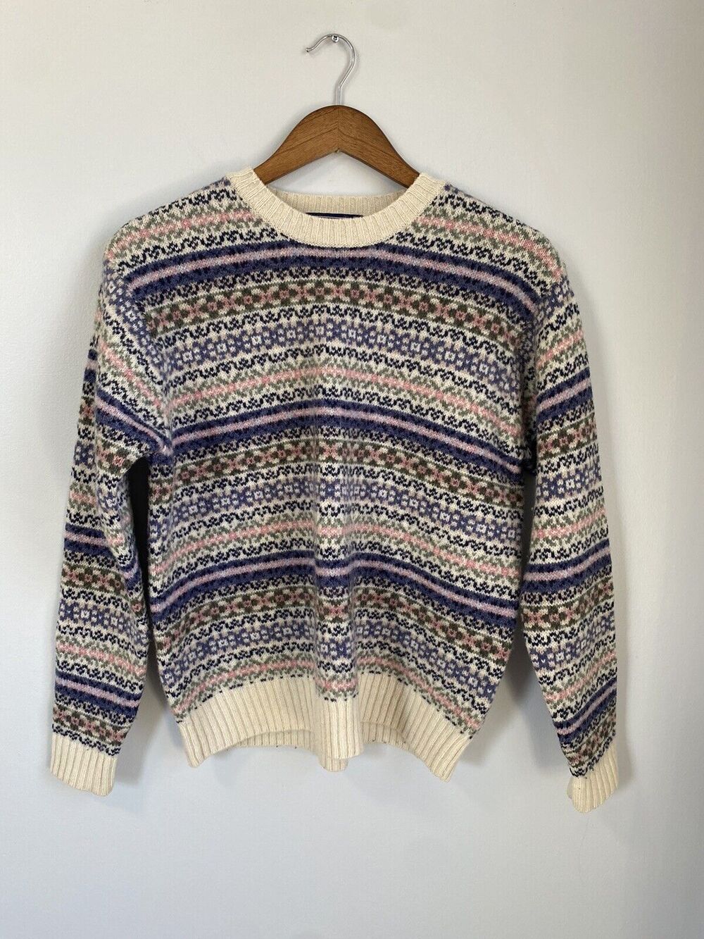 Newton Trading Co 100% Wool Shetland M North Isle Sweater Pink Blue EUC Warm Top